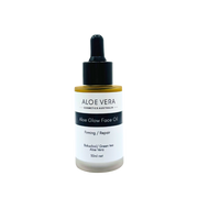 Aloe Glow Face Oil by Aloe Vera Cosmetics Australia with green tea and bakuchiol, showing a dropper bottle on a white background.
