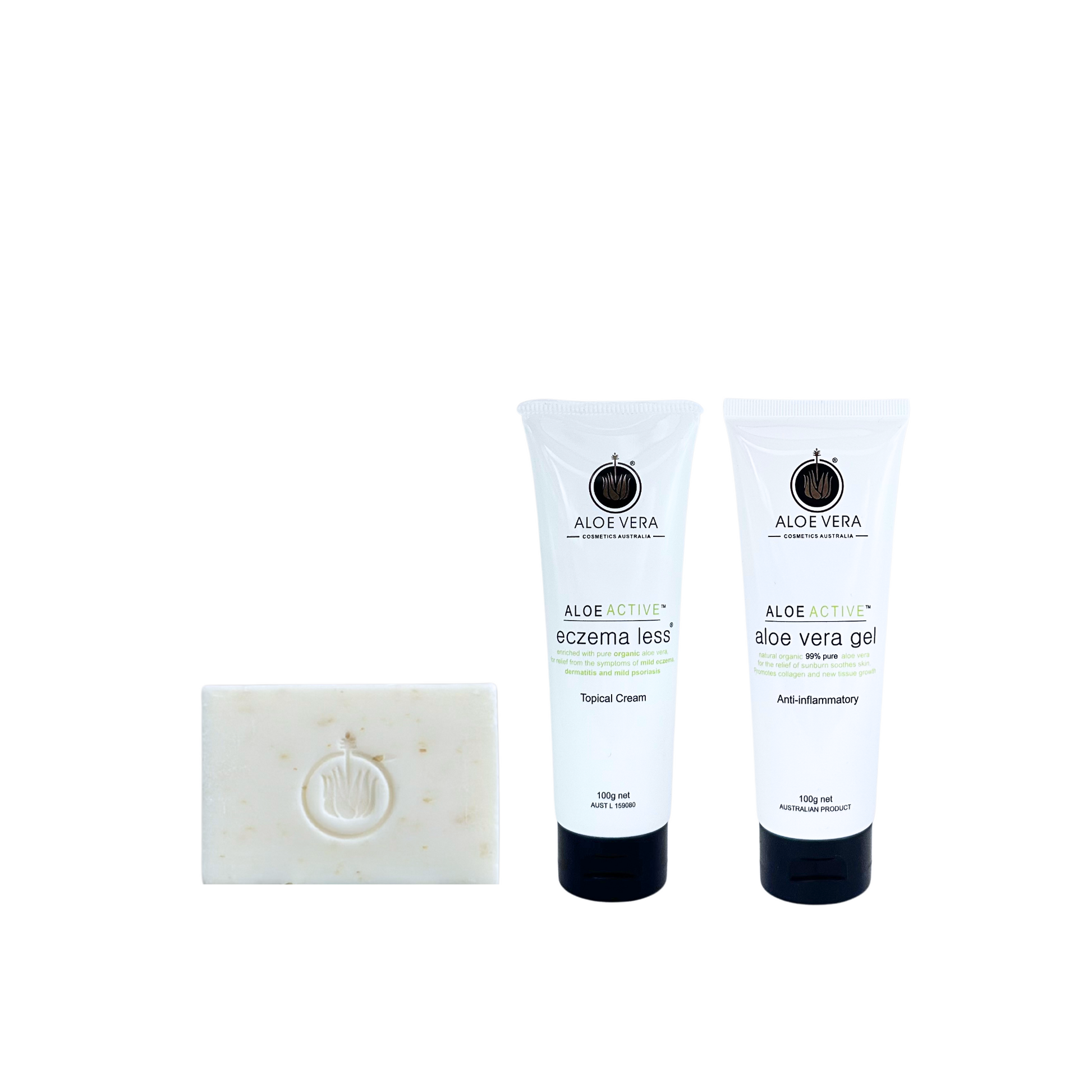 Eczema relief treatment pack from Aloe Vera Cosmetics Australia, featuring soothing creams and skincare products for eczema and psoriasis.